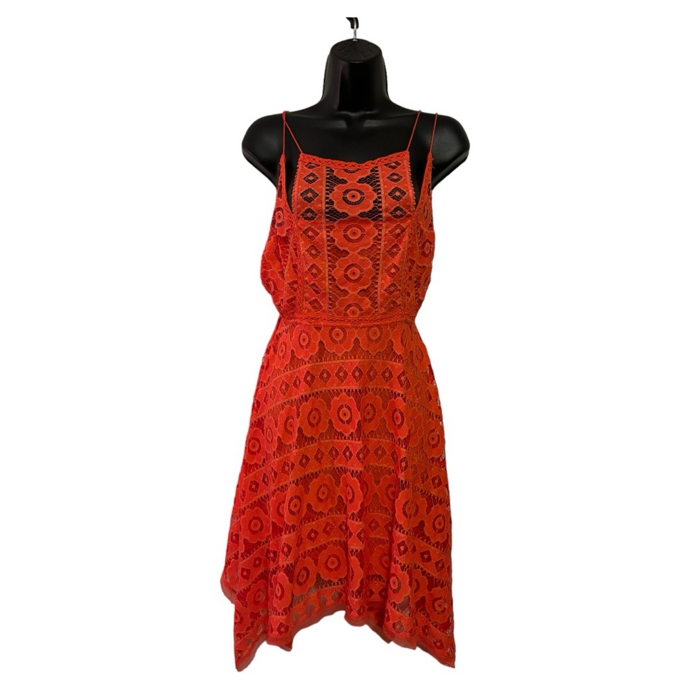 Free People Orange/Rouge Halter Open Back Lace Design Dress NWT Size 4 🧡